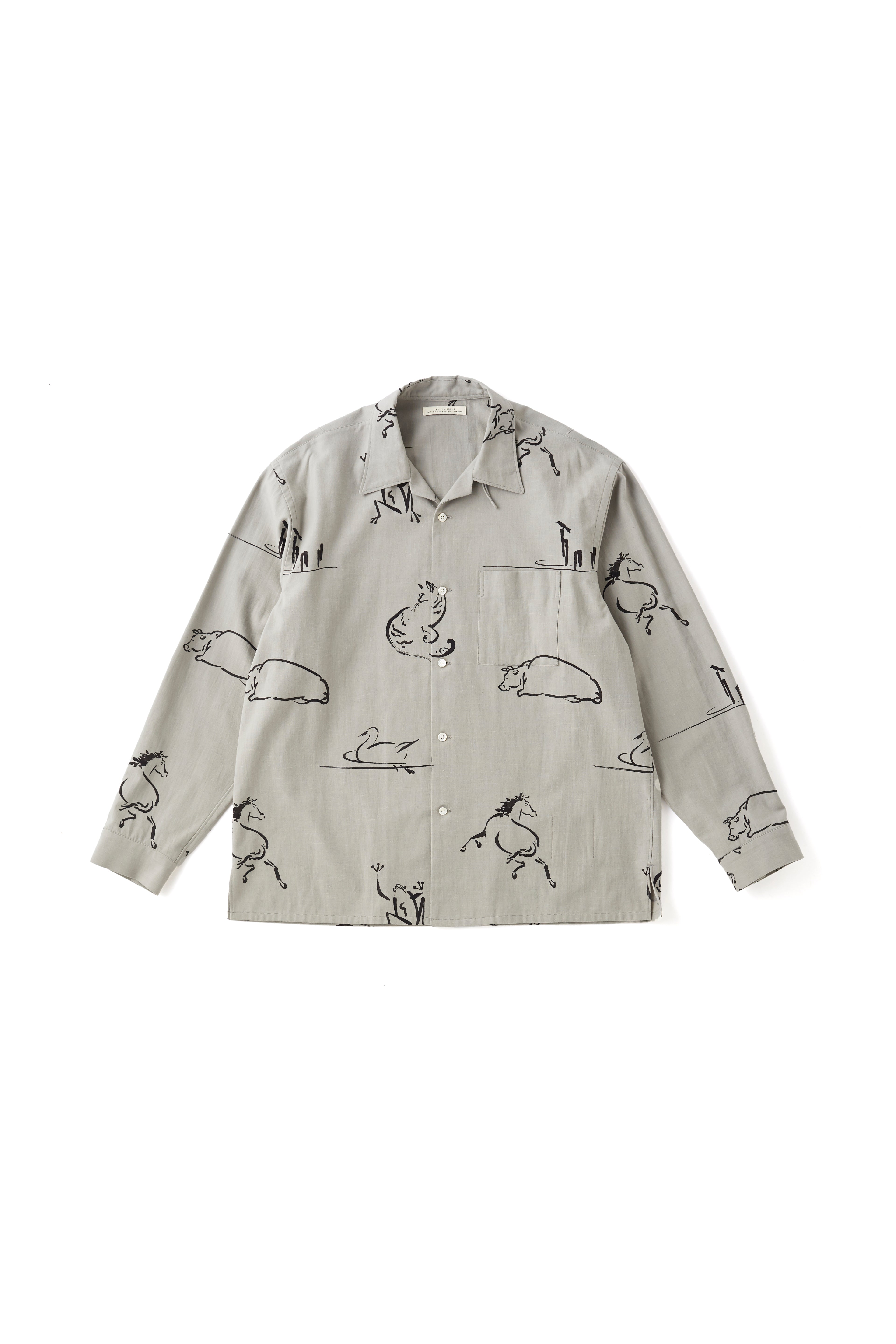 251OJ-SH18 - ORIGINAL PRINTED OPEN COLLAR SHIRTS (Animal Drawing
