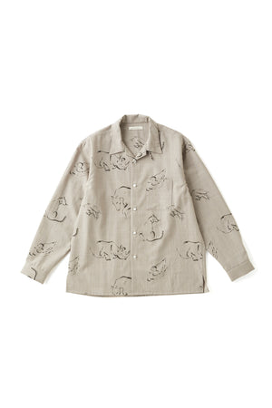252OJ-SH07 - ORIGINAL PRINTED OPEN COLLAR SHIRTS (Animal Drawing) Long-sleeve